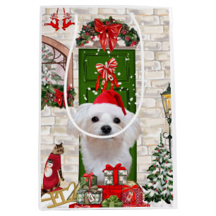 Maltese Dog Christmas  Medium Gift Bag