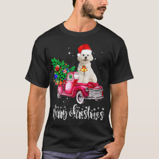 Maltese Dog Christmas Ride Red Truck  T-Shirt