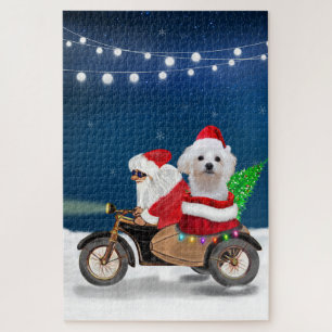 Maltese Dog Christmas Santa Claus Jigsaw Puzzle