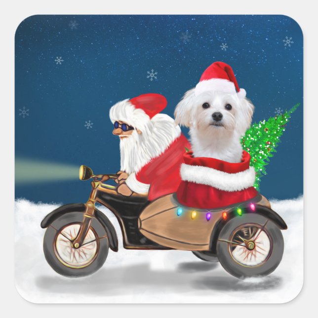Maltese Dog Christmas Santa Claus  Square Sticker (Front)