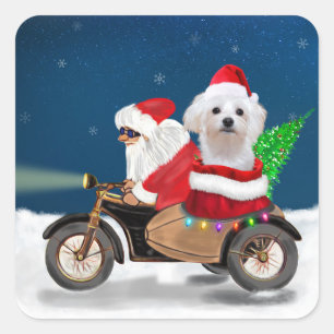 Maltese Dog Christmas Santa Claus Square Sticker