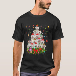 Maltese Dog Christmas Tree Lights Puppy Dog Lover T-Shirt