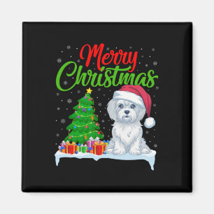 Maltese Dog Christmas Tree Lights Xmas Maltese Dog Magnet