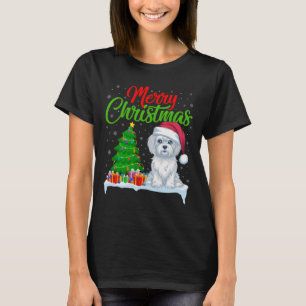 Maltese Dog Christmas Tree Lights Xmas Maltese Dog T-Shirt
