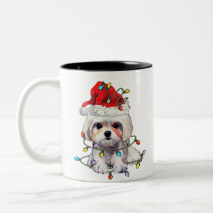 Maltese Dog Christmas, Xmas Maltese Dog Two-Tone Coffee Mug