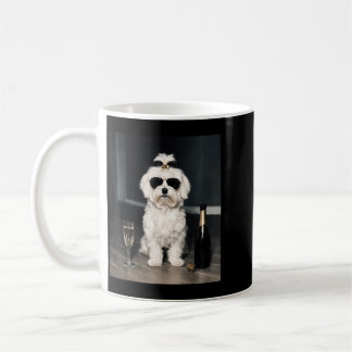 Maltese Dog Drinking Champagne Funny Dog Lover Coffee Mug