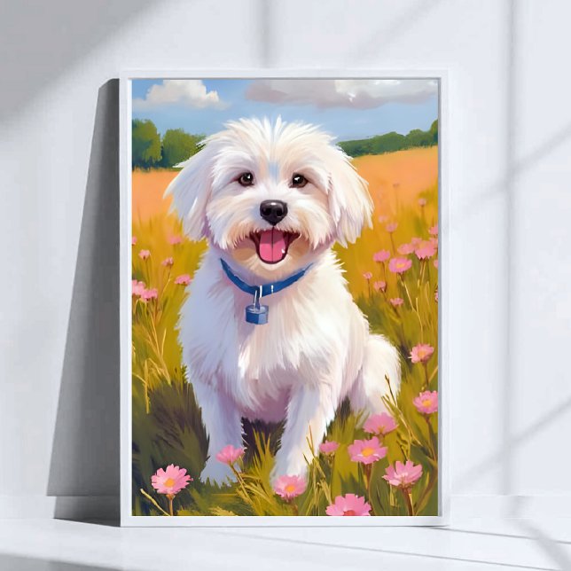 Maltese Dog Flower Field Painting Poster (Creator Uploaded)