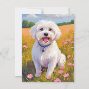 Maltese Dog Flower Field Painting Thank You Card