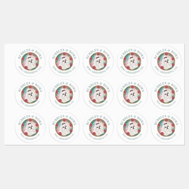 Maltese Dog Grooming Cute Logo Waterproof Stickers (Sheet)