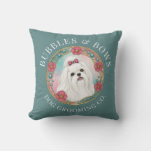 Maltese Dog Grooming Salon Cushion | Teal