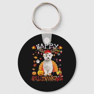 Maltese Dog Halloween Christmas Dog Happy Hallotha Key Ring