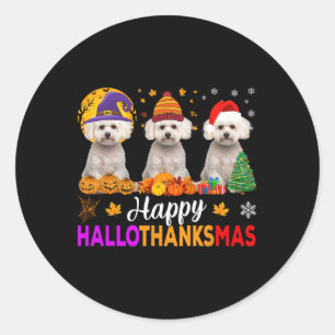 Maltese Dog Halloween Christmas Hallothanksmas 1  Classic Round Sticker