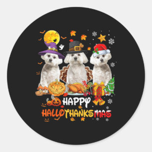 Maltese Dog Happy Halloween Thanksgiving Merry Chr Classic Round Sticker