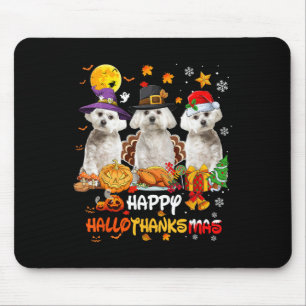 Maltese Dog Happy Halloween Thanksgiving Merry Chr Mouse Pad