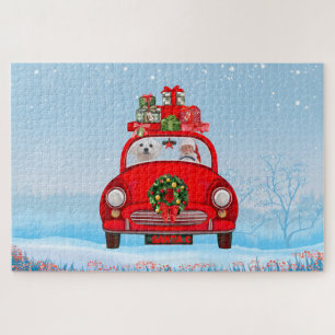 Maltese Dog In Car With Santa Claus Jigsaw Puzzle