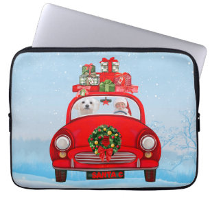 Maltese Dog In Car With Santa Claus Laptop Sleeve