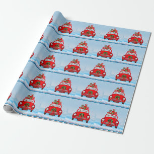 Maltese Dog In Car With Santa Claus  Wrapping Paper