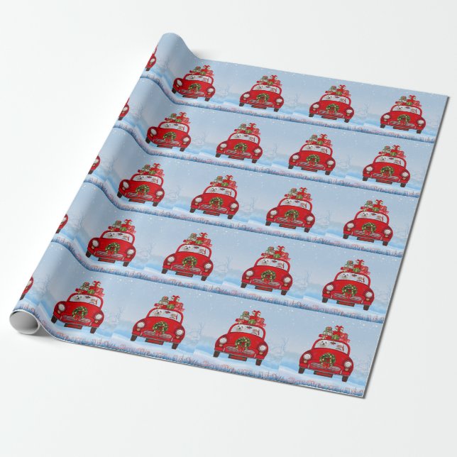 Maltese Dog In Car With Santa Claus  Wrapping Paper (Unrolled)