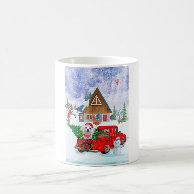 Maltese Dog In Christmas Delivery Truck Snow Coffee Mug (Center)
