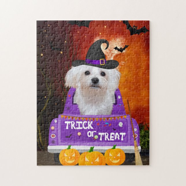 Maltese Dog in Halloween Truck Jigsaw Puzzle (Vertical)