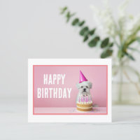 Maltese Dog in Party Hat Postcard