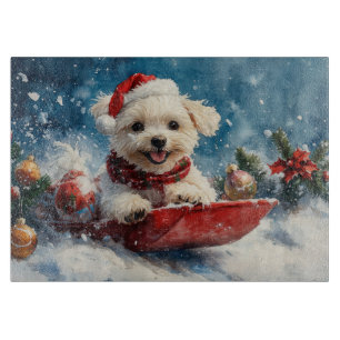 Maltese Dog in Sledge Let it Snow Christmas Cutting Board