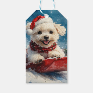 Maltese Dog in Sledge Let it Snow Christmas Gift Tags