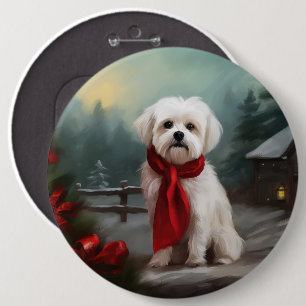 Maltese Dog in Snow Christmas  6 Cm Round Badge