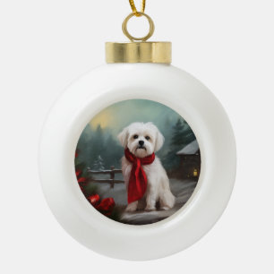 Maltese Dog in Snow Christmas  Ceramic Ball Christmas Ornament