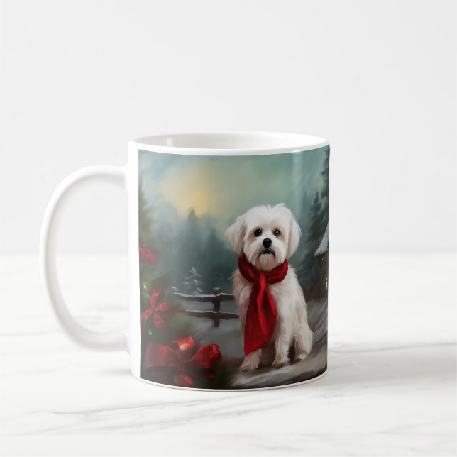 Maltese Dog in Snow Christmas  Coffee Mug (Left)