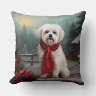 Maltese Dog in Snow Christmas Cushion