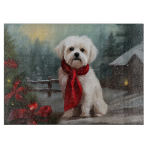 Maltese Dog in Snow Christmas Cutting Board