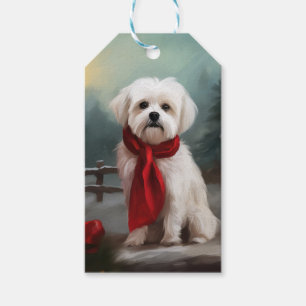 Maltese Dog in Snow Christmas  Gift Tags