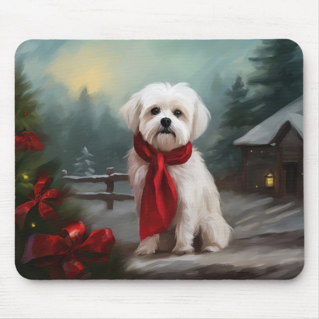 Maltese Dog in Snow Christmas  Mouse Pad (Front)