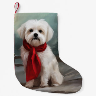 Maltese Dog in Snow Christmas  Small Christmas Stocking
