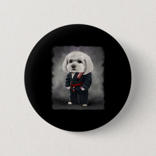 Maltese Dog Judo Karate Master In Black Judogi 1 6 Cm Round Badge