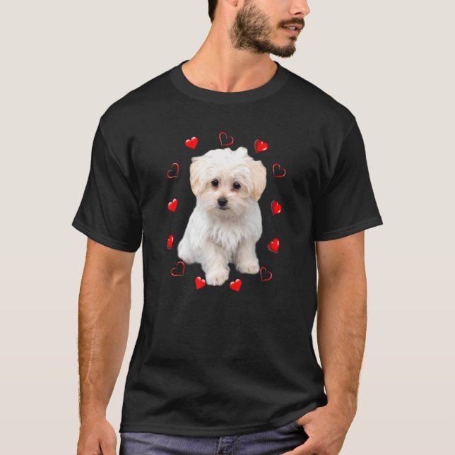 Maltese Dog  Love Hearts Puppy Owner T-Shirt (Front)