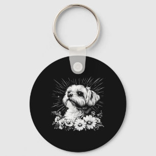 Maltese Dog Lover Retro Style Tattoo _1 Key Ring