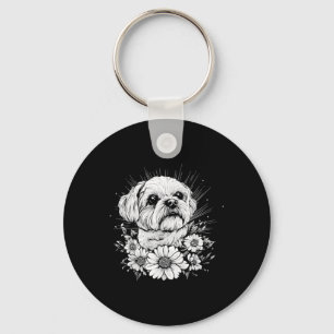 Maltese Dog Lover Retro Style Tattoo Key Ring