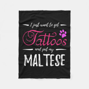 Maltese Dog Lover Tattoo Funny Dog Mum Gift Idea Fleece Blanket