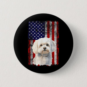 Maltese Dog Lover US Flag 4th of July Patriotic 6 Cm Round Badge