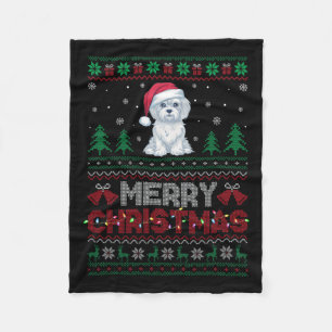Maltese Dog Lovers Santa Hat Christmas Tree Lights Fleece Blanket