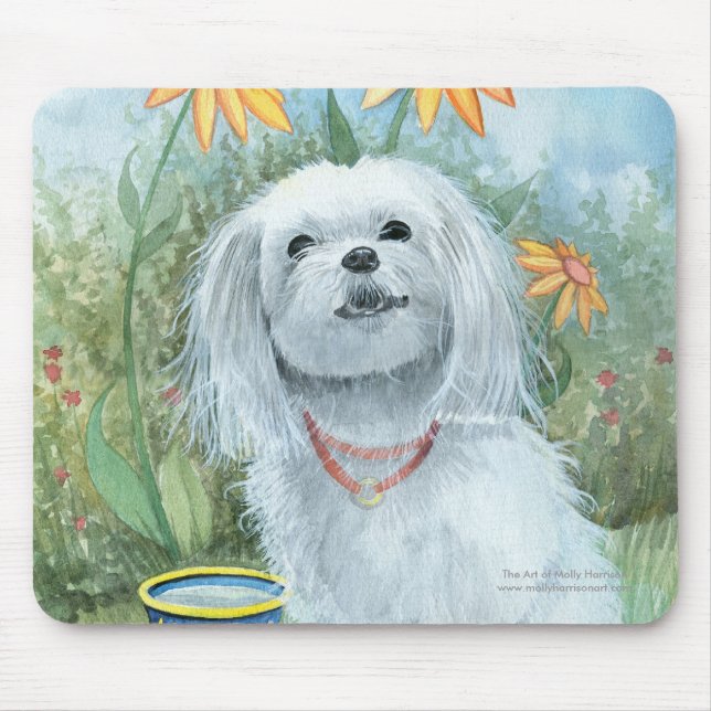 Maltese Dog Mousepad by Molly Harrison (Front)