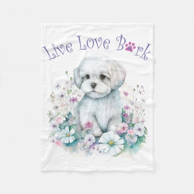 Maltese Dog Mum Floral Fleece Blanket (Front)