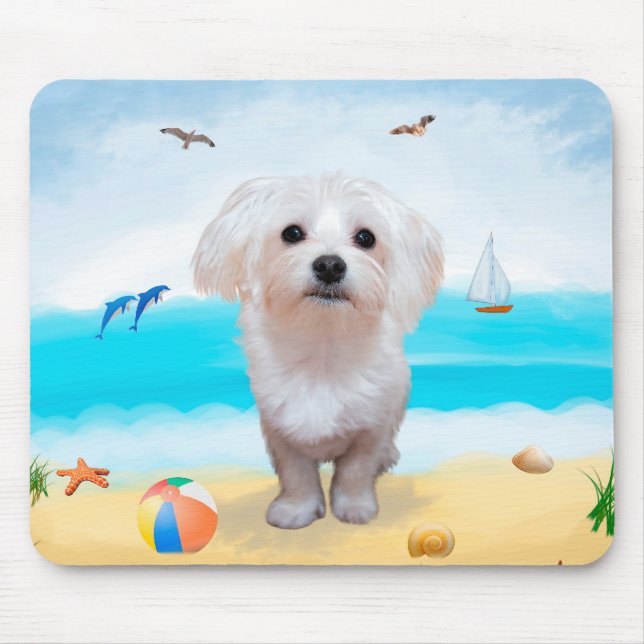 Maltese Dog on Beach Mouse Pad (Front)