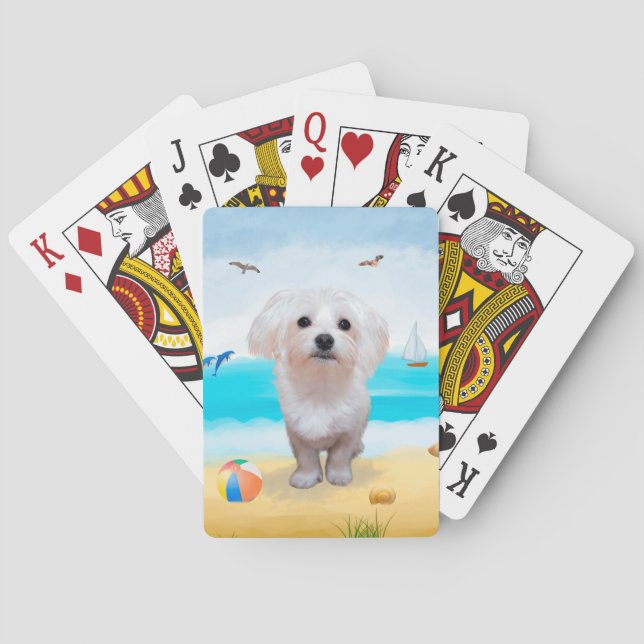 Maltese Dog on Beach Playing Cards (Back)