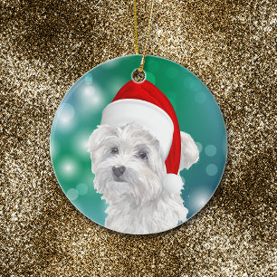 Maltese Dog Red Santa Hat Christmas  Ceramic Ornament