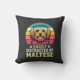 Maltese Dog Retro Sunset Distracted Cushion