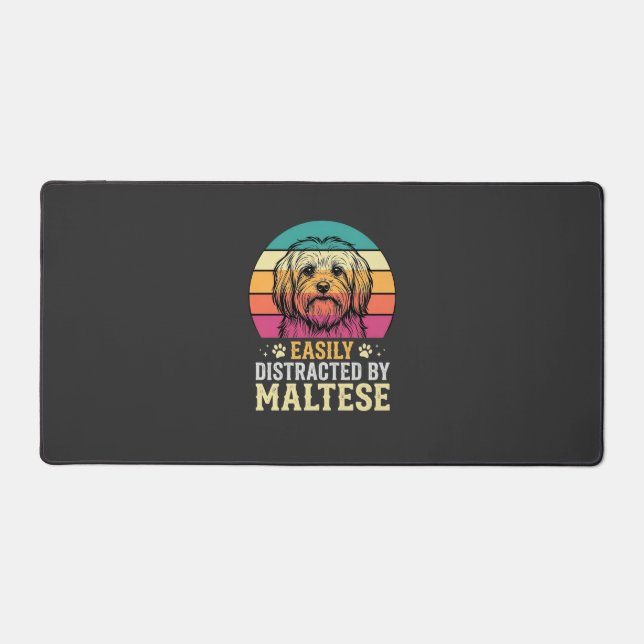 Maltese Dog Retro Sunset Distracted Desk Mat (Front)