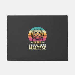 Maltese Dog Retro Sunset Distracted Doormat